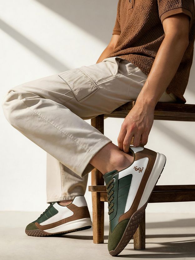 Louis Stitch Men's Green Tan Sneaker, UK-6 - Image 3