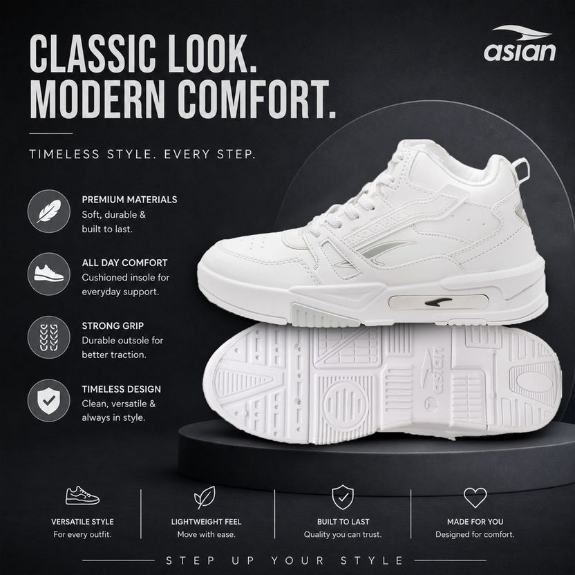 Asian Casual Sneakers For Men (White, 8) - Image 3