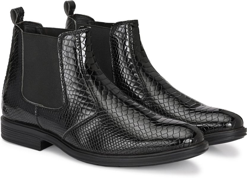 STALAG Men's Croco Texture Synthetic Leather Chelsea Boots - Image 3