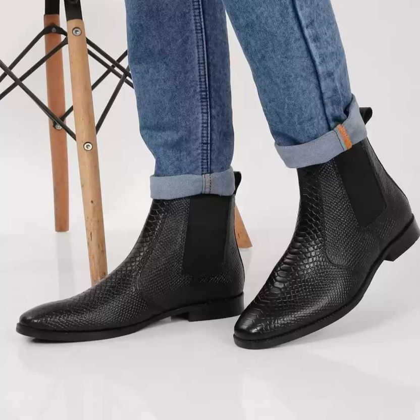 STALAG Men's Croco Texture Synthetic Leather Chelsea Boots - Image 5