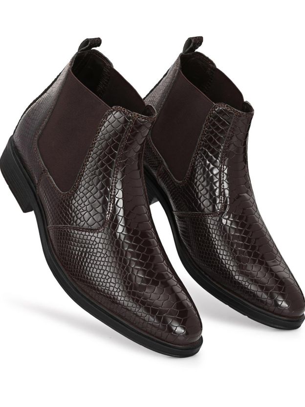 STALAG Men's Croco Texture Synthetic Leather Chelsea Boots - Image 6