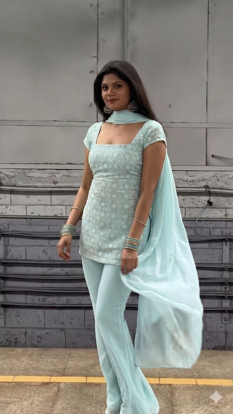 DISHWA Women Georgette Kurti Palazzo Dupatta Set - Image 3