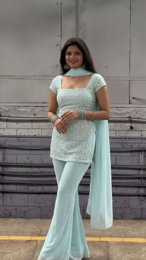 DISHWA Women Georgette Kurti Palazzo Dupatta Set - Image 1