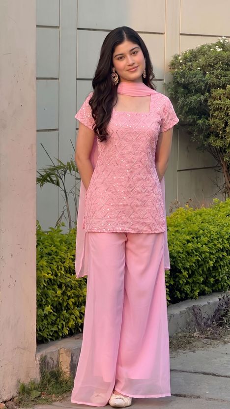 DISHWA Women Georgette Kurti Palazzo Dupatta Set - Image 8