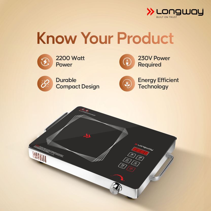 Longway 2200W Induction Cooktop Black Silver - Image 4