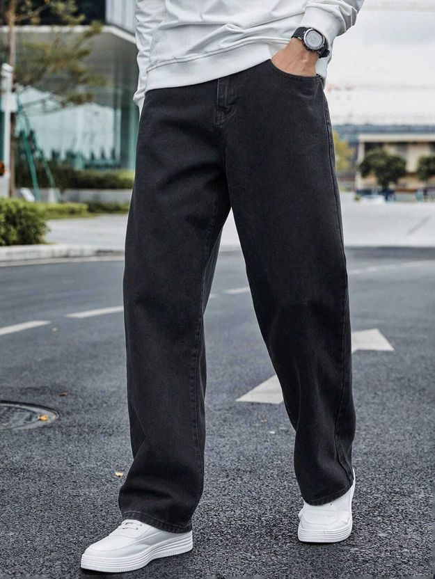 Veltick Men Loose Fit Mid Rise Black Jeans - Image 1