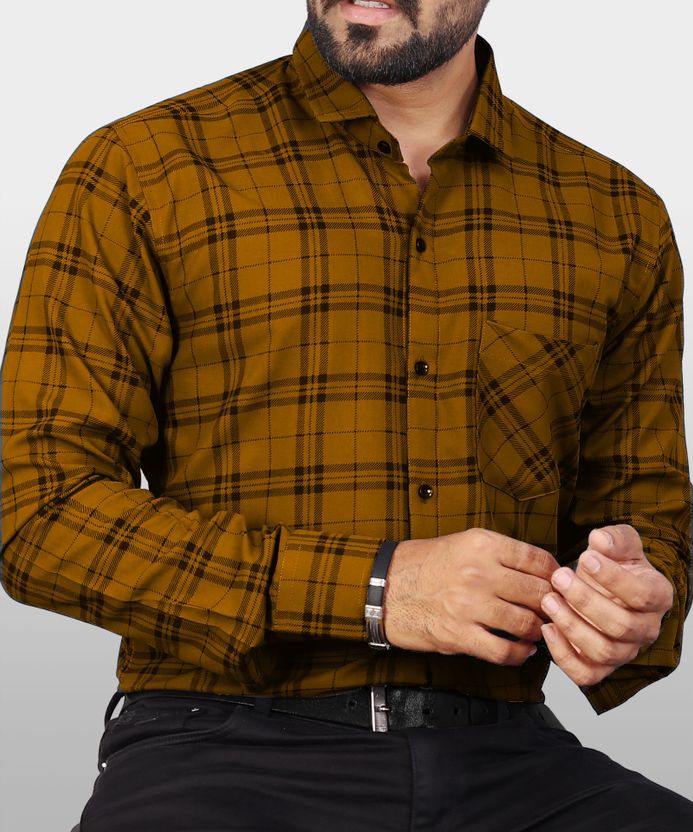 HKV Men Checkered Casual Brown, Black Shirt - Image 4
