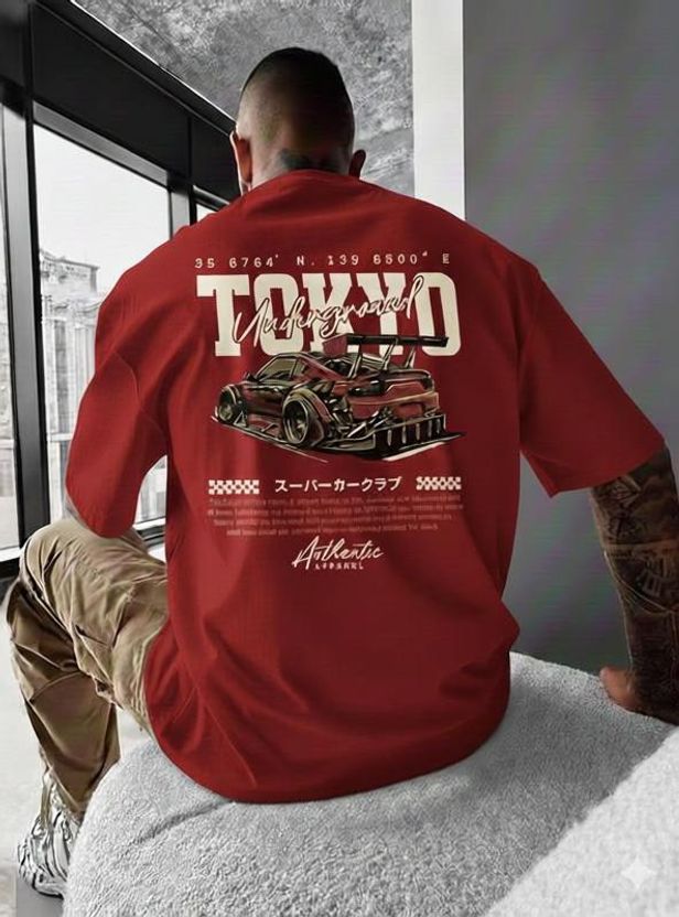 HIPHOPFASHION Men Red Round Neck T-Shirt - Image 1