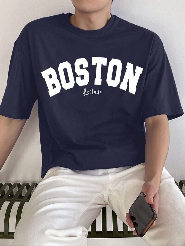 Leotude Navy Blue Round Neck Printed T-Shirt - Image 7