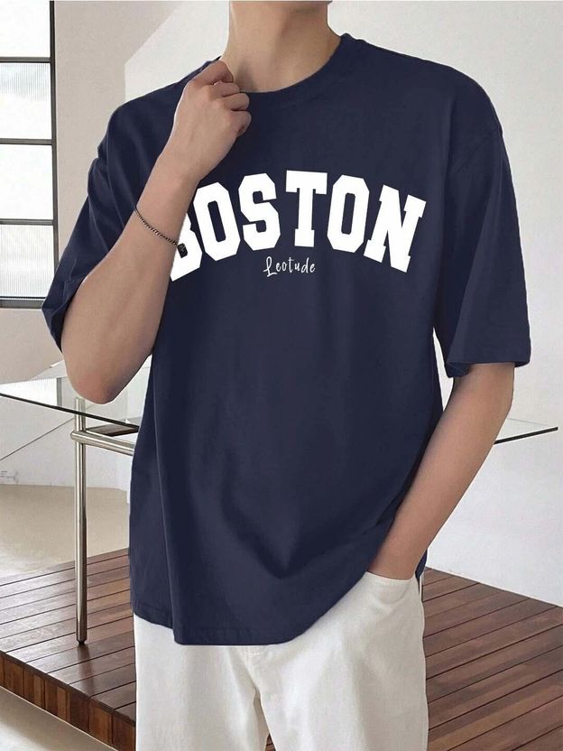 Leotude Navy Blue Round Neck Printed T-Shirt - Image 3