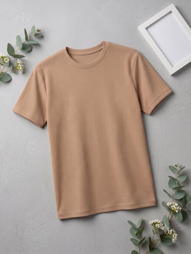 stylesmyth Men Beige, White Round Neck T-Shirt - Image 2