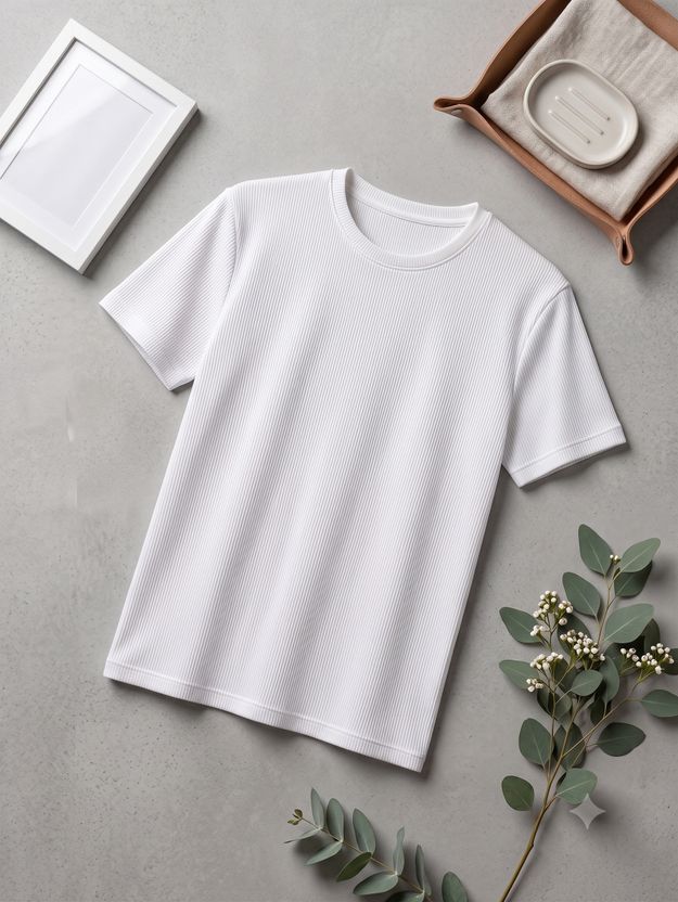 stylesmyth Men Beige, White Round Neck T-Shirt - Image 4