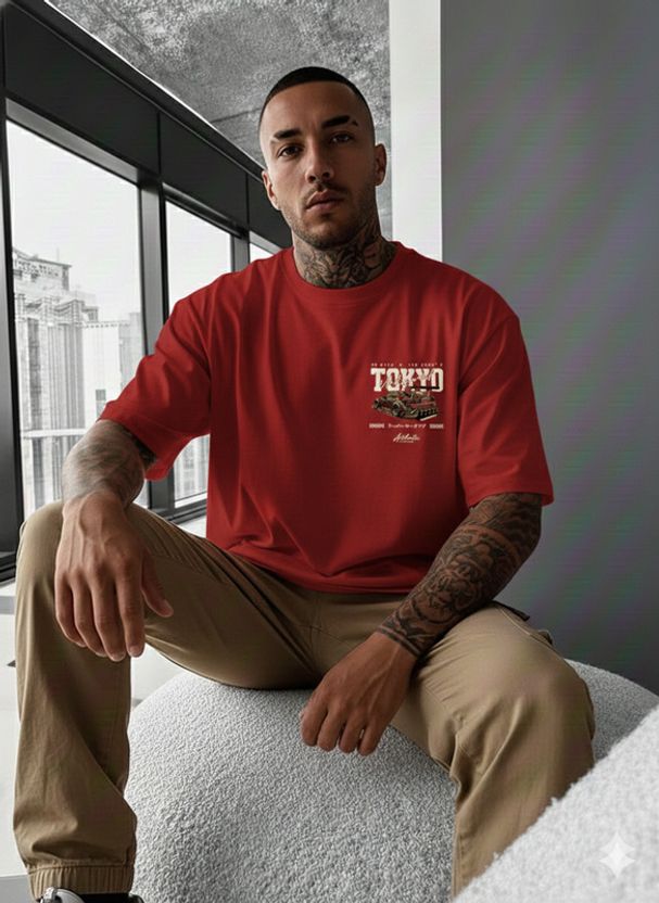 HIPHOPFASHION Men Red Round Neck T-Shirt - Image 2