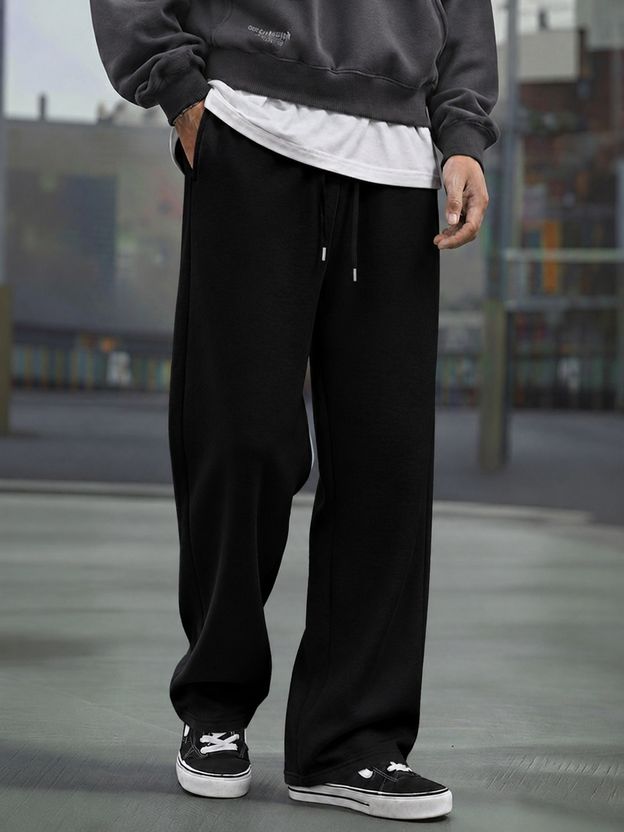 WEVOK Men Loose Fit Black Cotton Blend Trousers - Image 1