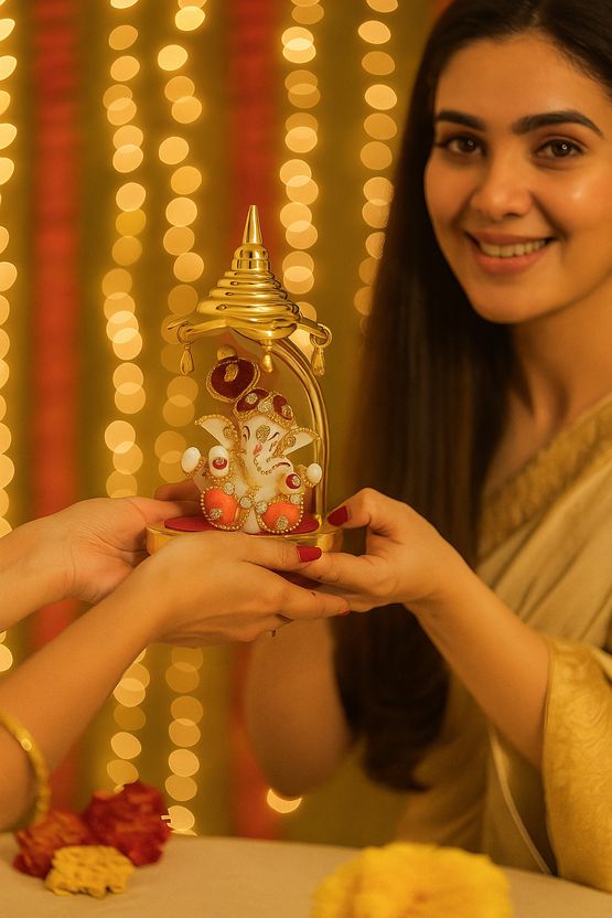 PRIMEFAIR Golden Mukut Lord Ganesha Idol - Image 3