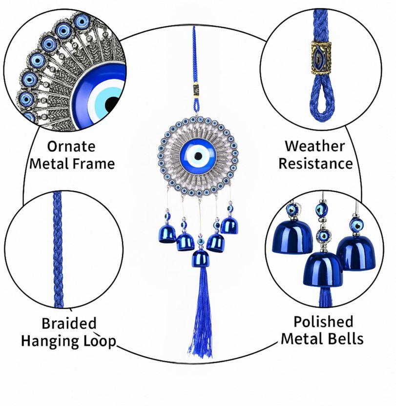 sculpmart Evil Eye Wind Chime with 5 Bells - Image 6