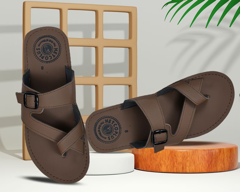 NETCOPLUS Men Brown Flip Flops Size 6 - Image 2