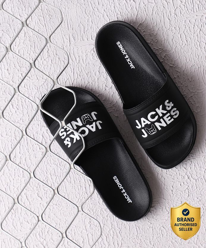 JACK & JONES Men Slides Black Size 8 - Image 1