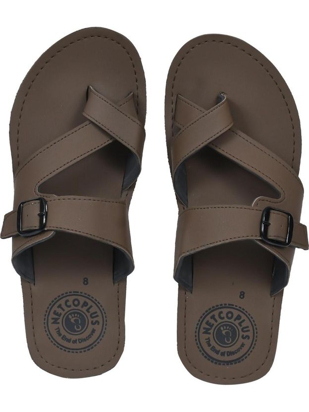 NETCOPLUS Men Brown Flip Flops Size 6 - Image 1