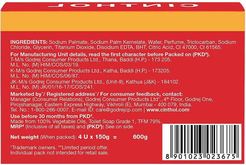 CINTHOL Original Soap 4 x 150g Pack of 4 · 150 g (600 g total) - Image 2