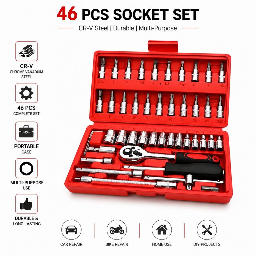 Dealora 46 PCS 1/4 Inch Socket Wrench Tool Set Pack of 1 - Image 4