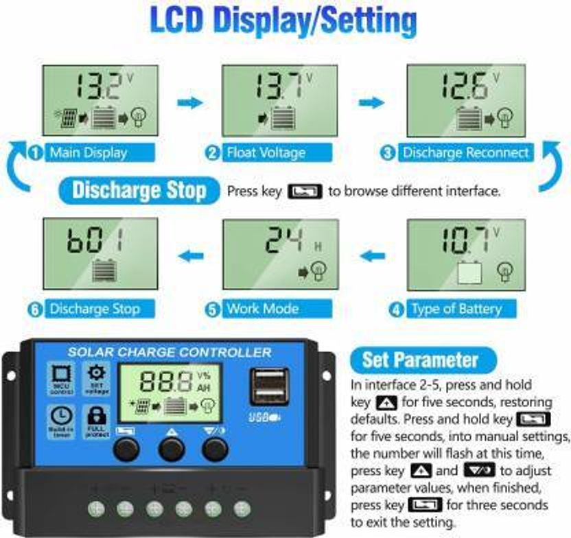 ZORIADA 10A 12V/24V Solar Charger Controller - Image 5