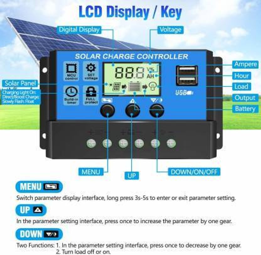 ZORIADA 10A 12V/24V Solar Charger Controller - Image 2