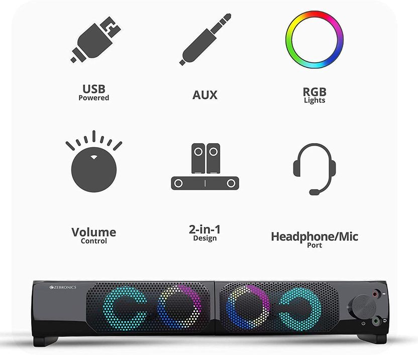 Buy Zebronics Wonderbar 10 10W Laptop/Desktop Speaker (Black) - Image 6