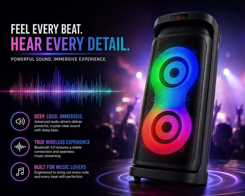 ZEKLY 80W Tower Speaker with Dual Woofer - Image 5