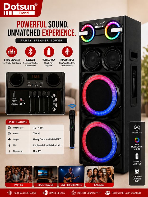 Dotsun Trend 10inch Double Woofer with Wireless Mic - Image 2
