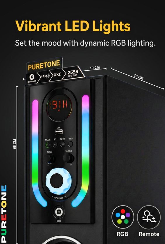 PURETONE PT-2505 120W Bluetooth Tower Speaker (Black) - Image 4