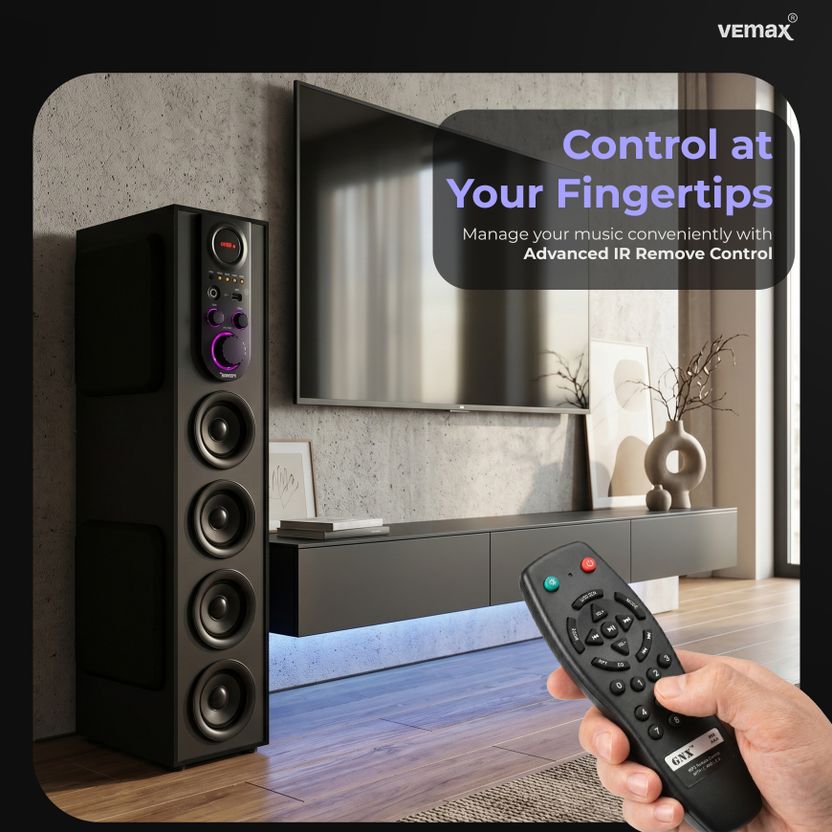 Vemax Ruby 6.1 Bluetooth Double Woofer 100W Tower Speaker Red - Image 5