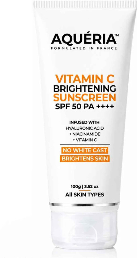Aqueria Sunscreen - SPF 50 PA++++ 3-in-1 Bright Detan Sunscreen | Vitamin C, Niacinamide & Hyaluronic Acid - Price in India, Buy Aqueria Sunscreen - SPF 50 PA++++ 3-in-1 Bright Detan Sunscreen | Vitamin C, Niacinamide & Hyaluronic Acid Online In Indi