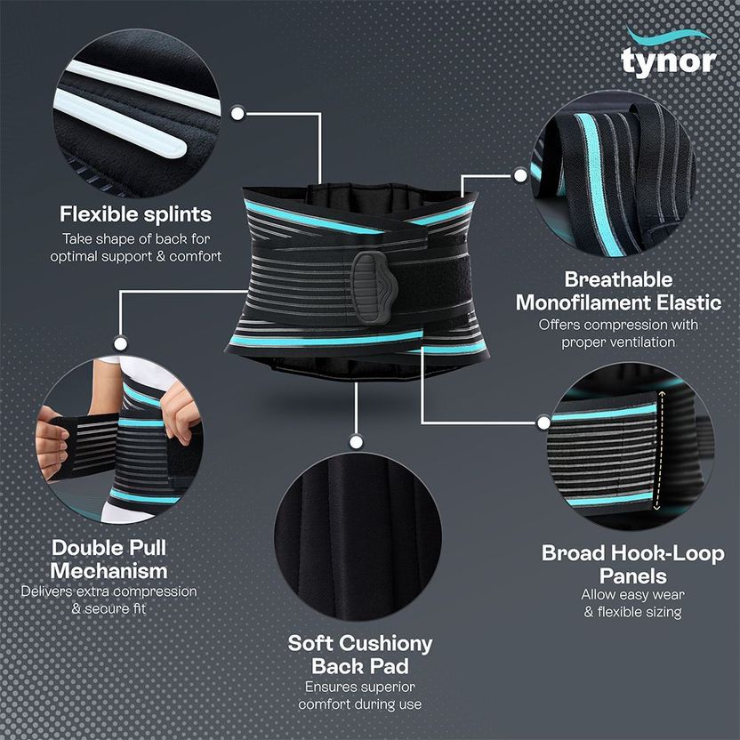 TYNOR Lumbo Sacral Belt, Black, Medium - Image 3