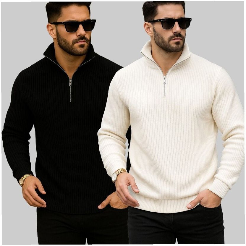 Apni Men Solid High Neck Black Sweater - Image 1