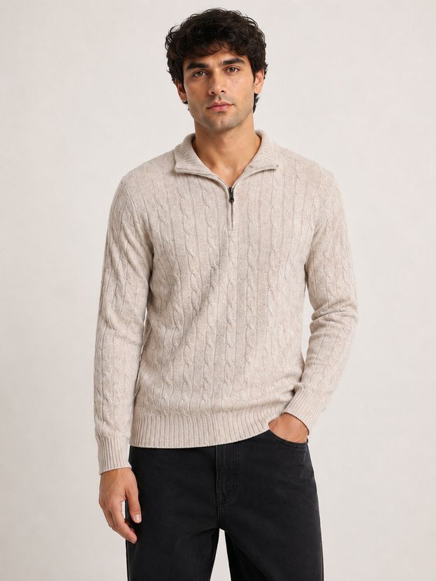 Clubble Men Beige Collared Neck Sweater - Image 1
