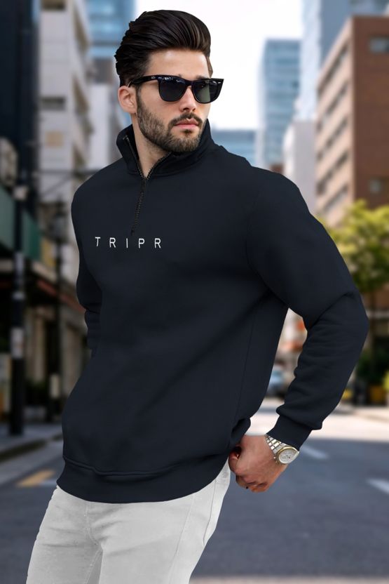 TRIPR Dark Blue High Neck Casual Men Sweater - Image 3