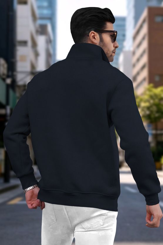 TRIPR Dark Blue High Neck Casual Men Sweater - Image 2