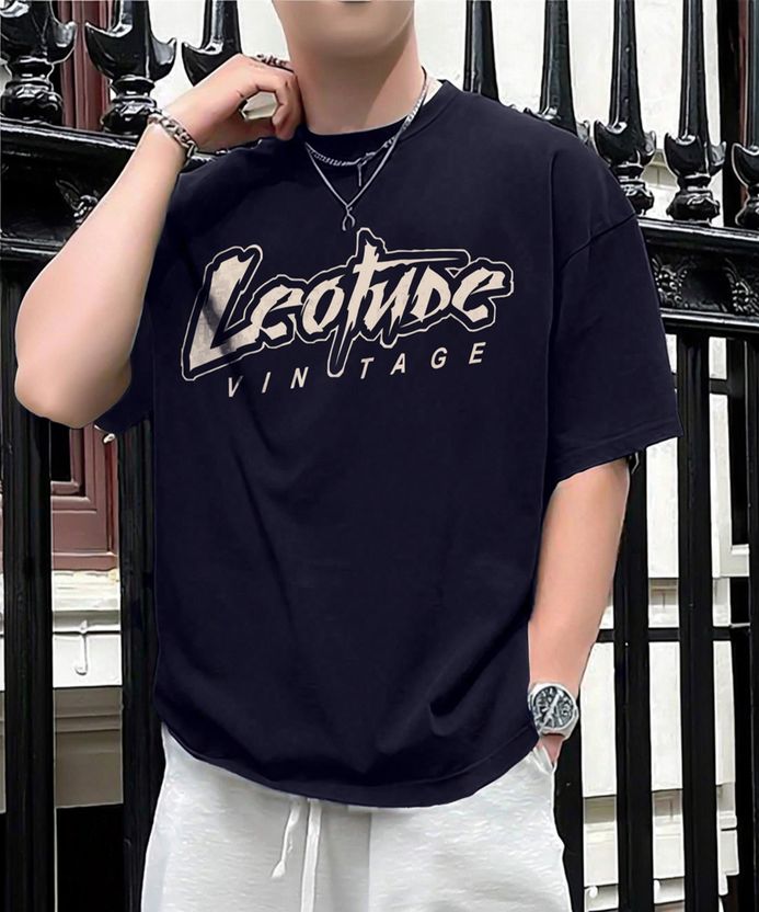 Leotude Navy Blue Round Neck Printed T-Shirt - Image 8