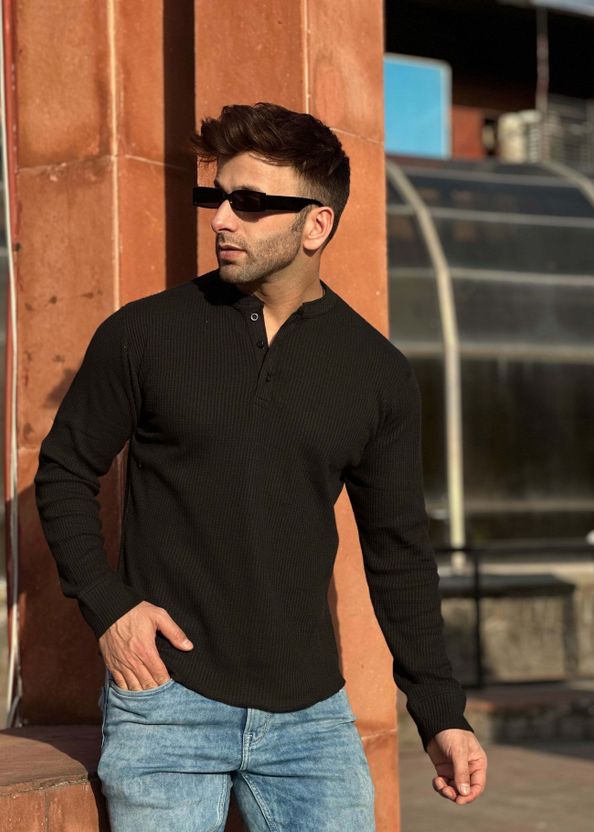 Gritstones Men Henley Neck Black T-Shirt - Image 6