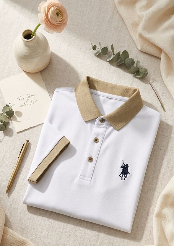 Priha Men White Polo Neck T-Shirt - Image 1