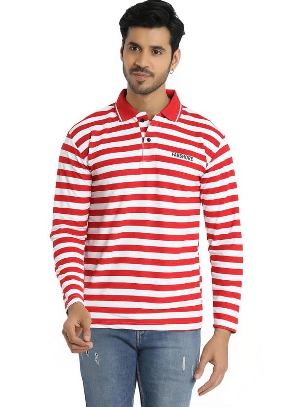 HOC Men Grey Striped Polo Neck T-Shirt - Image 10