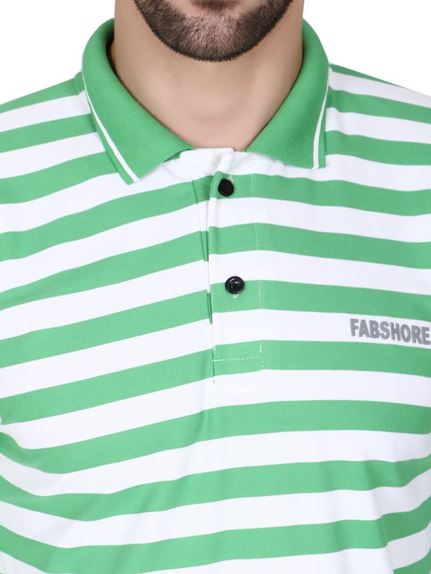 HOC Men Grey Striped Polo Neck T-Shirt - Image 4
