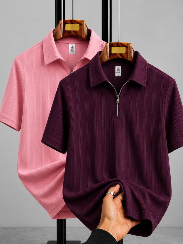 SOPANI Men Zip Neck Multicolor T-Shirt - Image 1