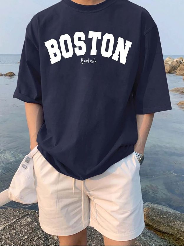 Leotude Navy Blue Round Neck Printed T-Shirt - Image 1