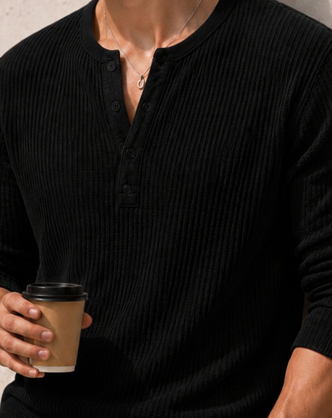 AUSK Solid Men Henley Neck Black T-Shirt - Image 4