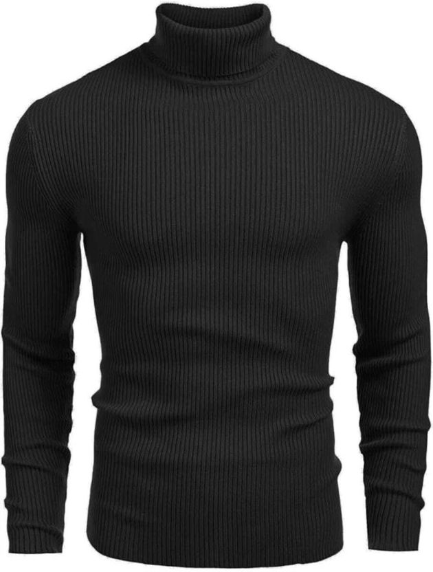 AD FASHION Men High Neck Black T-Shirt - Image 1