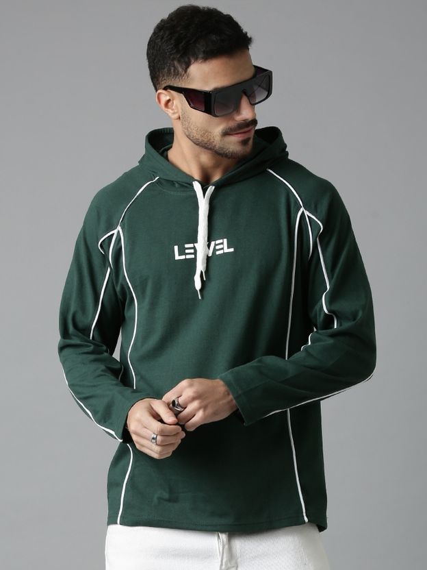 LEWEL Men Hooded Neck Green T-Shirt - Image 4