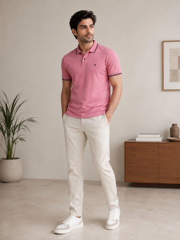 Dollar Men Pink Cotton Polo Neck T-Shirt - Image 5
