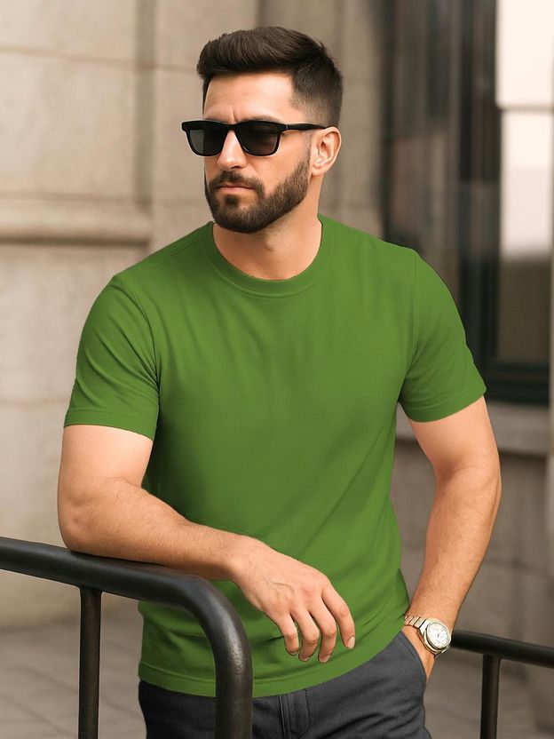 FADMARK Men Green Cotton T-Shirt - Image 1